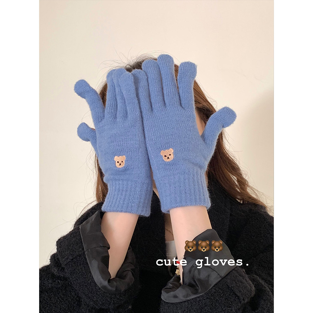 Versão ocidental versão coreana bonito urso luvas de malha feminino inverno equitação à prova de frio lã luvas quentes t