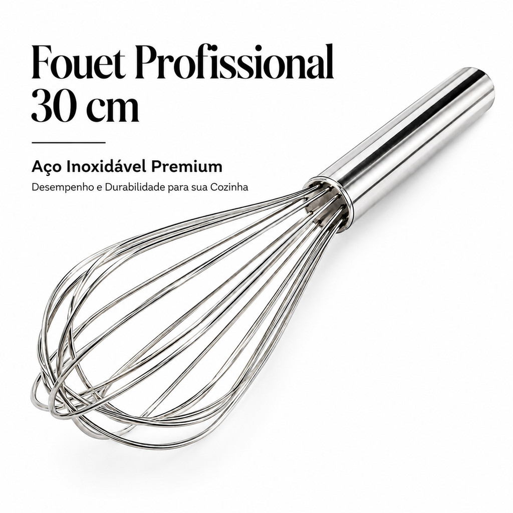 Fouet Profissional Batedor Ovos 30cm  Aço Inox |Hastes Grossas | Cozinha Gourmet Chef