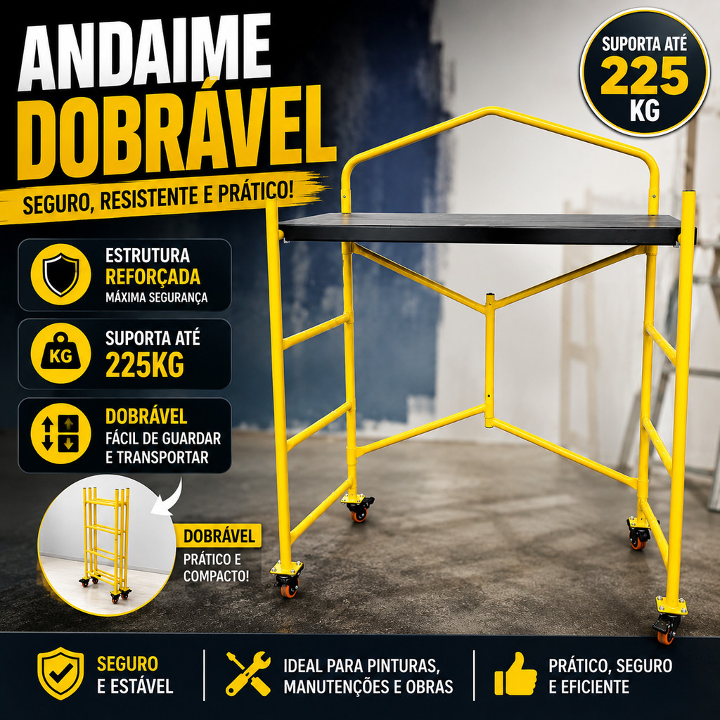Andaime Dobrável Portátil Até 225kg 2 Plataforma Barra Segurança Pintor Obra Construção Wailer Tools