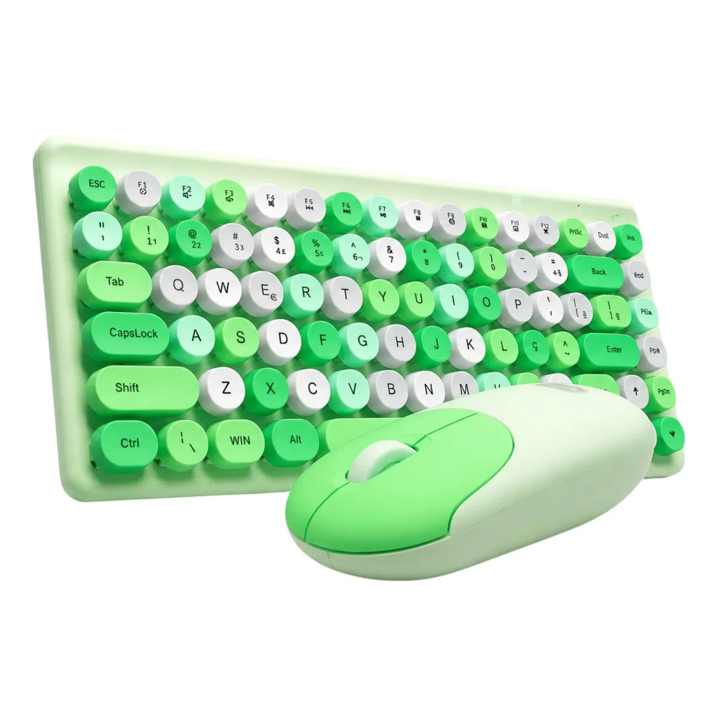 Teclado e Mouse Retro Gamer Verde Compacto TKL USB Knup com LED RGB para PC e Notebook Lindo