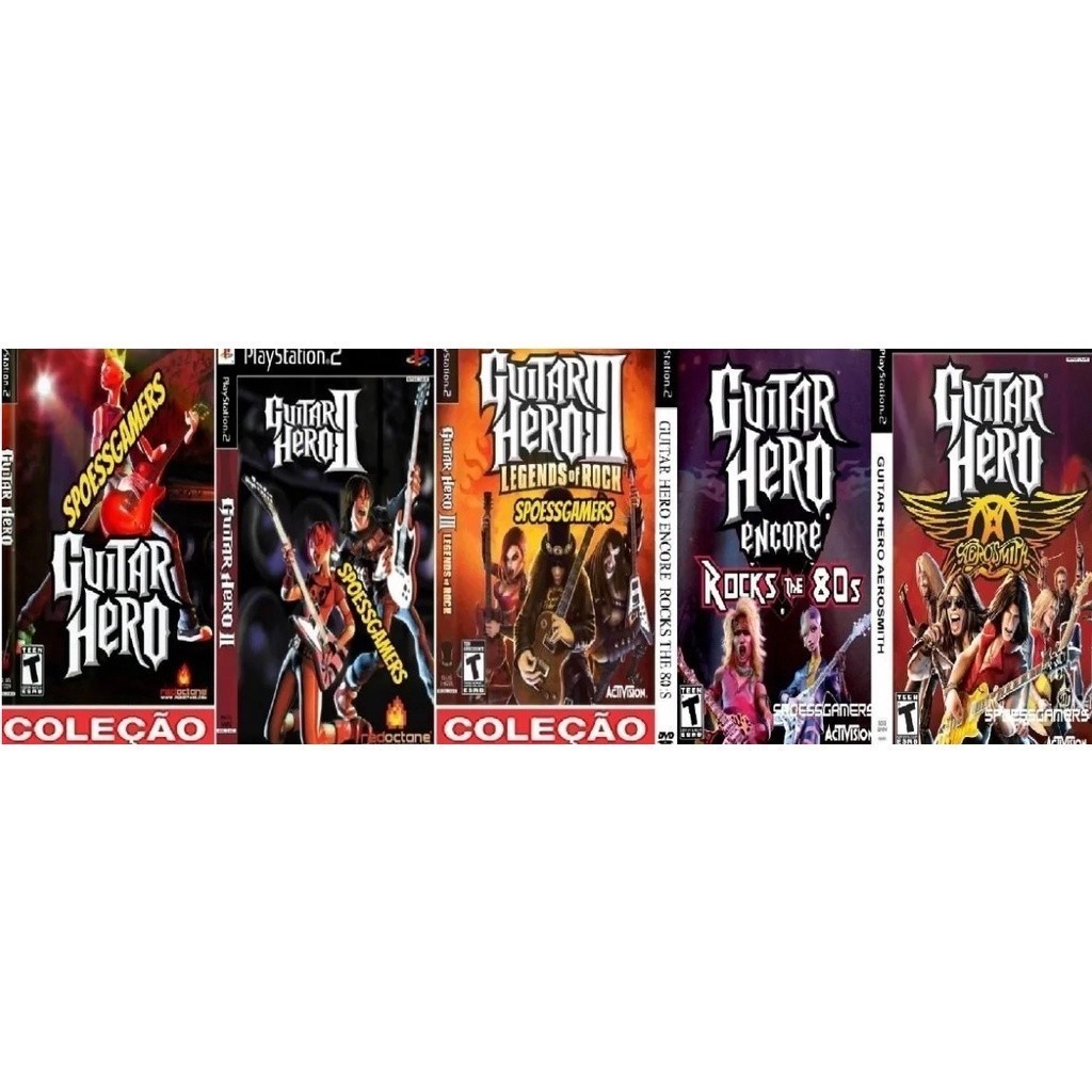 PS2 5 JOGOS GUITAR HERO COLEÇÃO PS2
