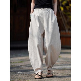 Calças de linho estilo Retro masculinas soltas Harem calças meditação algodão linho calças casuais verão perna larga Blo