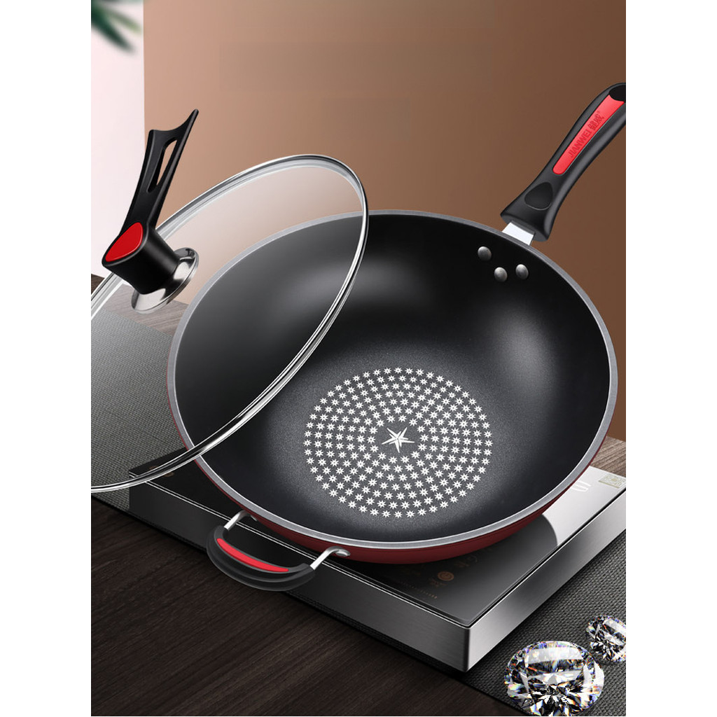Wok De Aço Carbono Com Revestimento De Granito-Woks De 13 Polegadas E Frigideiras Antiaderentes , Chineses De Fundo Plan