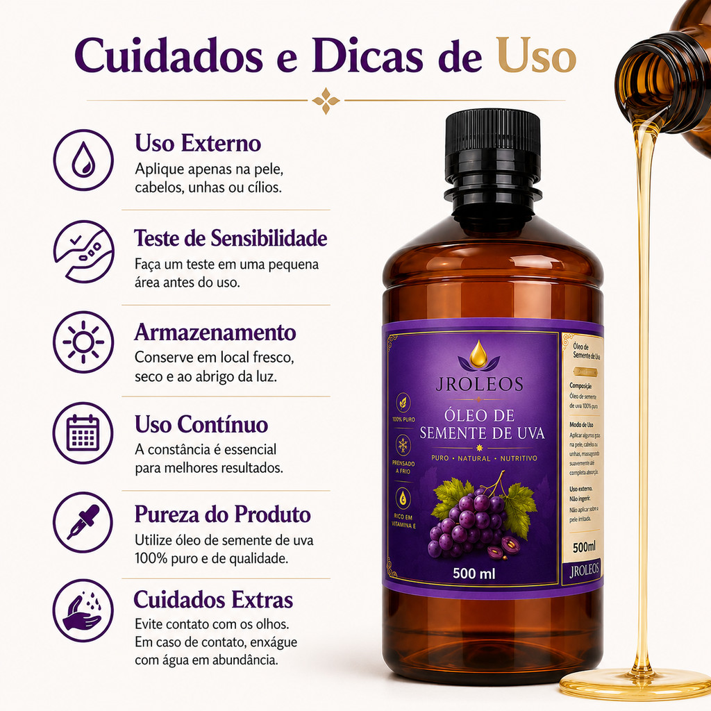 Detalhes do Óleo de Semente de Uva 100% Puro 500ml
