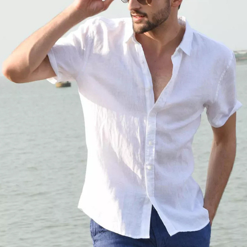 Camisas Masculinas De Manga Curta De Verão Casual Solto Turn-down Colarinho Blusa Masculina Camisa Respirável