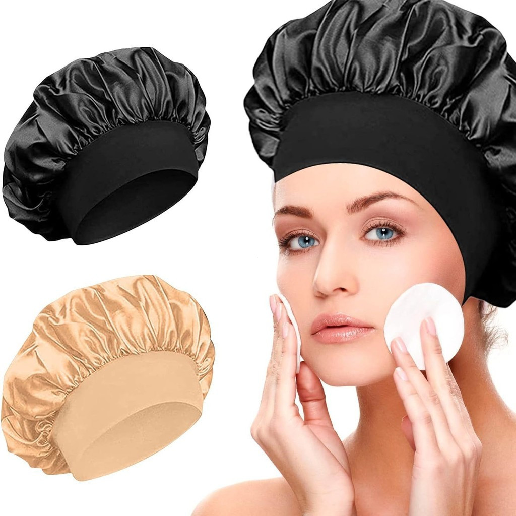 Touca de beleza de aba larga e alta elasticidade, touca de banho, touca para cuidados com o cabelo, touca para dormir.