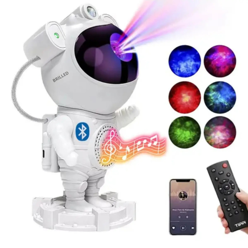Luminária Astronauta Caixa Som Bluetooth 110v/220v Bivolt Projetor Luz Galáxia Quarto Brilled Branco 127/220v