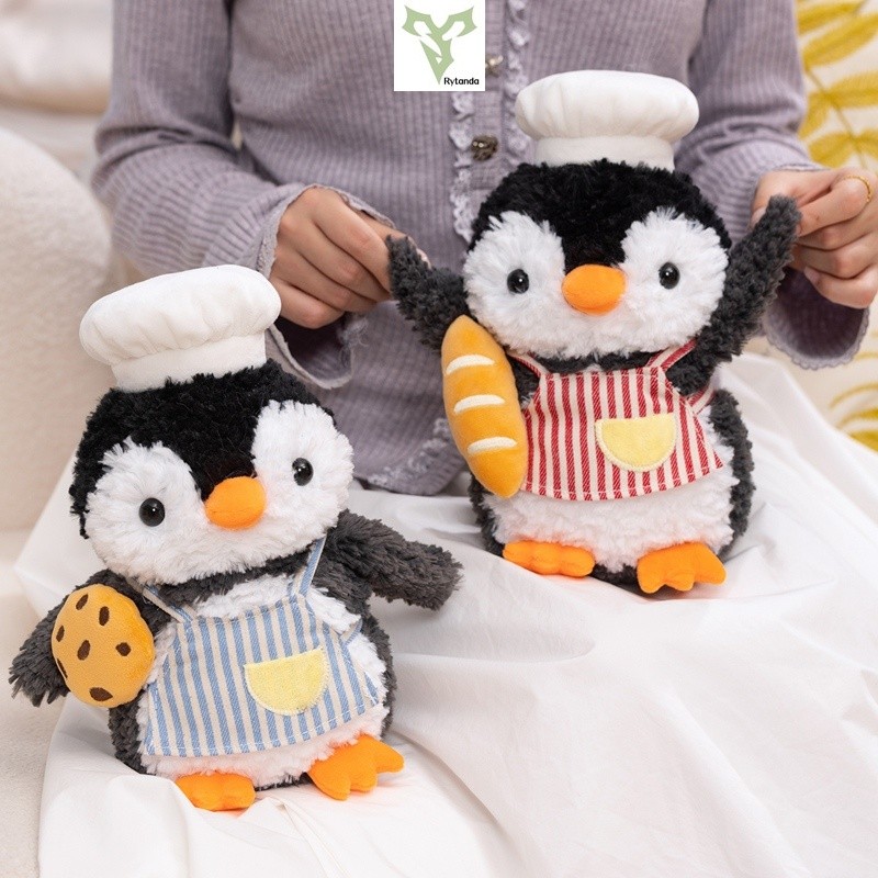 Rytanda Chef Pinguim Brinquedo De Pelúcia Bonito Pizza Sanduíche Hambúrguer Travesseiro Divertido Comida Animal 2 Em 1 B