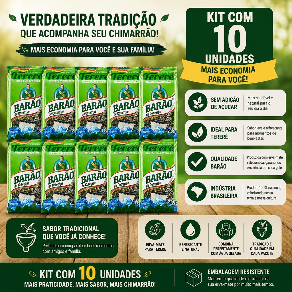 Kit 10 Erva Mate Barão Tererê Natural 500g
