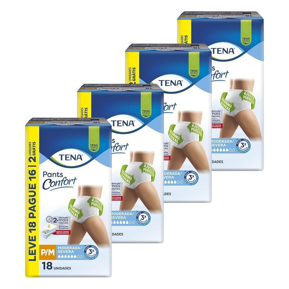 Fralda Descartável Adulto Tena Pants Confort P/M/G/XG - 4 Embalagens com 18 Unidades - 72 Tiras
