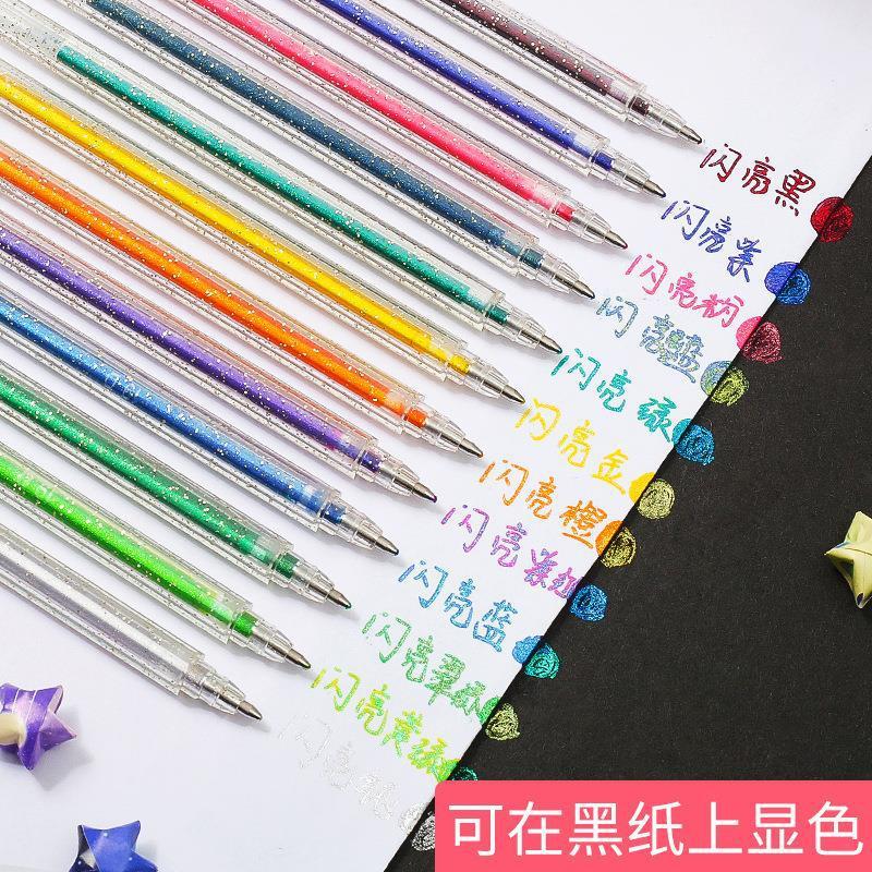Caneta gel com glitter para uso internacional, caneta marcador para desenho, caneta gel criativa para estudantes e crian