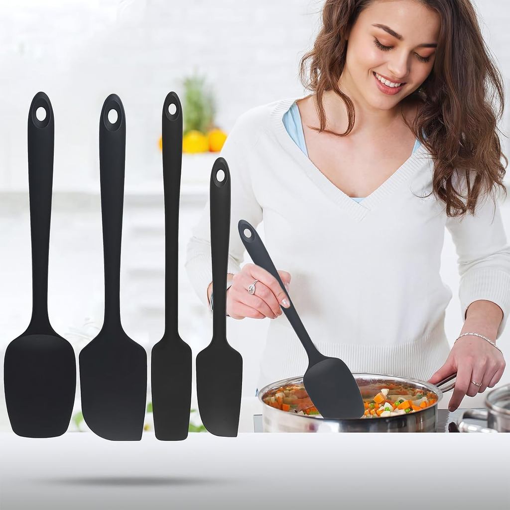 Conjunto de 4 Utensílios de Cozinha em Silicone, Resistente ao Calor, Conjunto de Espátulas Antiaderentes para Cozinhar 