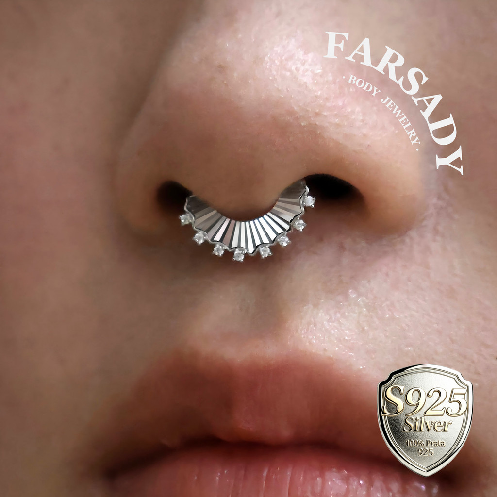 Anel De Septo De Moissanite De Prata Esterlina Banhado A 18K Ouro/Design Original Joia Piercing Flor 16G Brinco De Argol