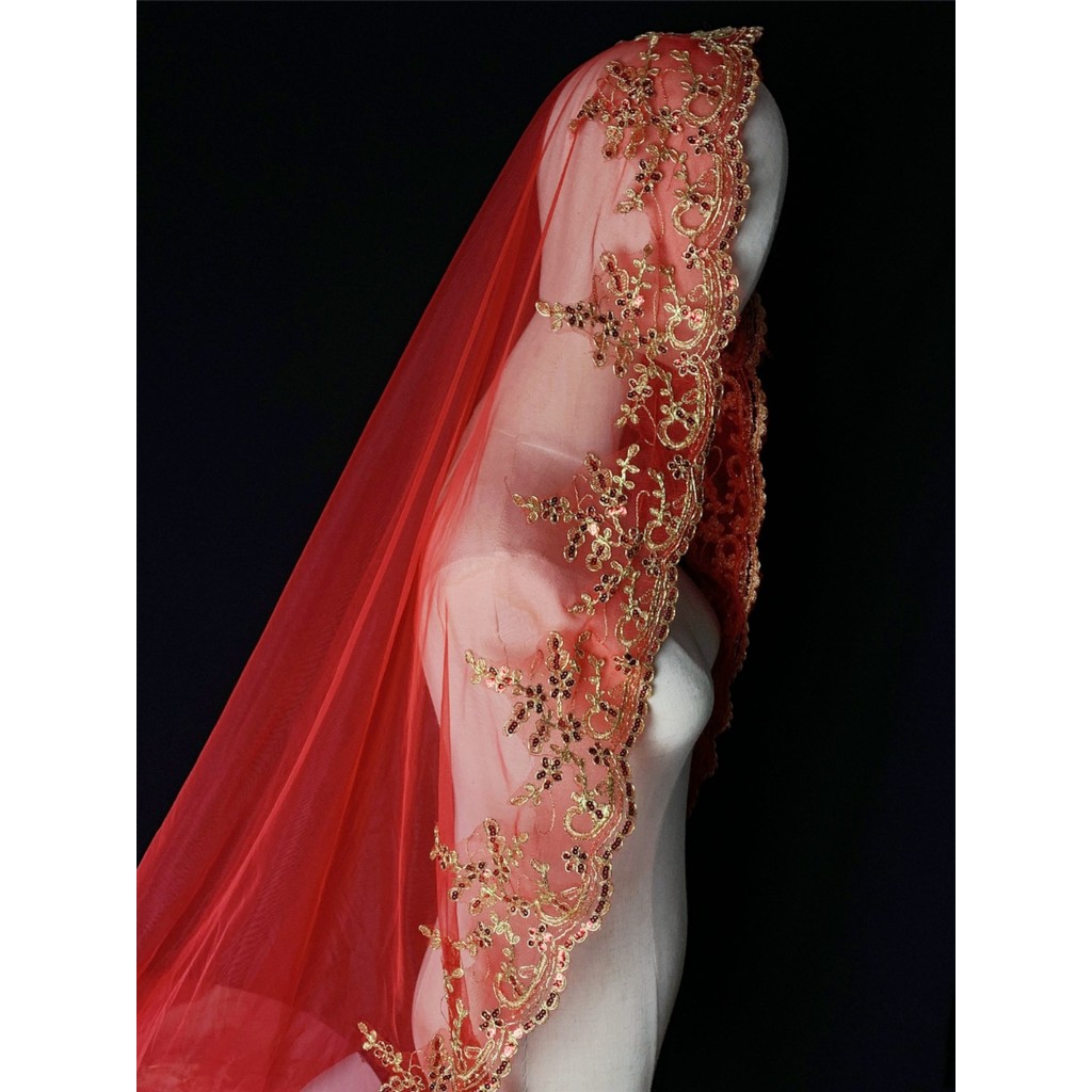 Noiva casamento celebração festivo véu vermelho Xiuhe gaze cabeça flor dourada foto estúdio fotografia acessórios