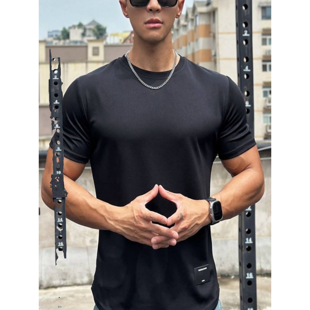 Americano verão muscular Fitness irmãos magro-ajuste Street Wear de manga curta masculino Streaming malha cor sólida cam