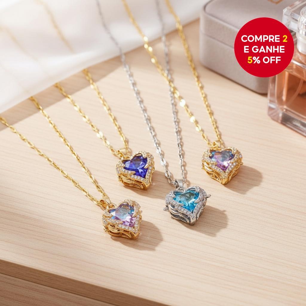 Colar de Coração de Cristal - Colar Pendente com Tema Oceano, Joia Minimalista Elegante para Mulheres
