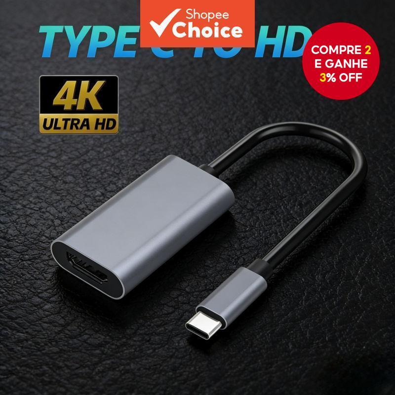 Adaptador USB-C para HDMI compatível 4K, cabo conversor macho USB3.1 para fêmea HDTV para MacBook, TV Box, vídeo,