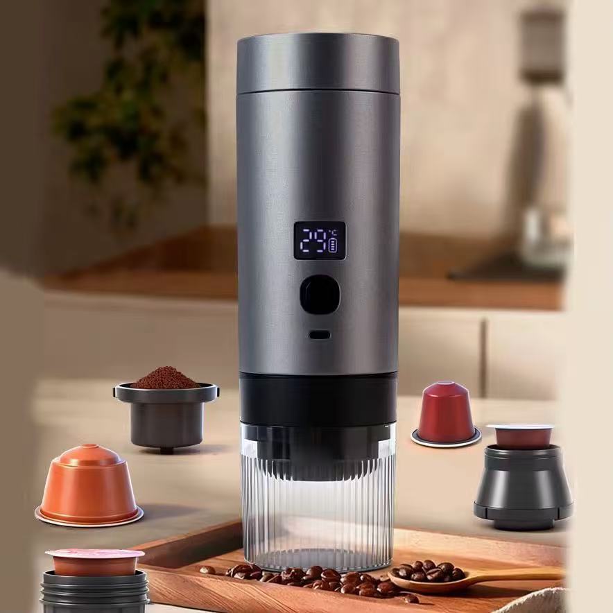Imagem Máquina de Café Expresso Portátil 3 em 1 Elétrica Preta modernas Cafeteira cápsulas ou Café Moído-XL