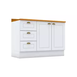 Balcão de Cozinha p/ Pia c/ Tampo Americana c/ 2 Portas e 3 Gavetas 120cm Branco - Henn