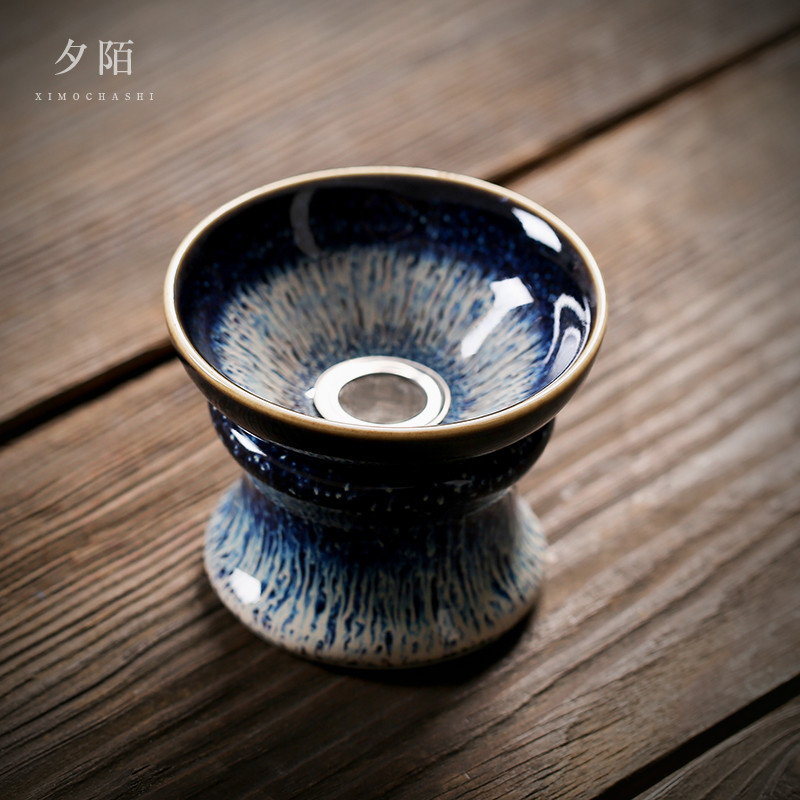 Jingdezhen filtro de chá cerâmico, mudança de forno Tianmu esmalte, filtro de aço inoxidável, malha, separador de água d