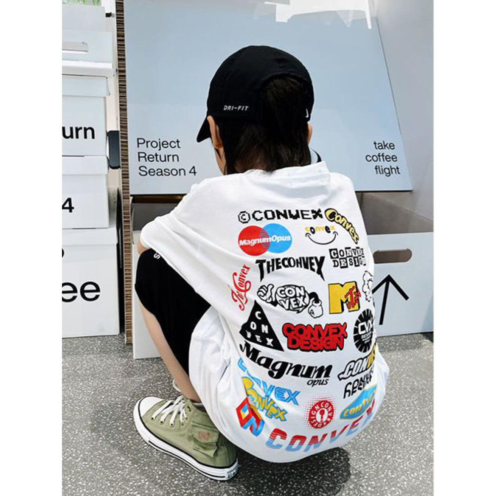 Crianças novo estilo impresso 2026 roupas de verão meninos estilo japonês moda Street Wear impresso camiseta de manga cu