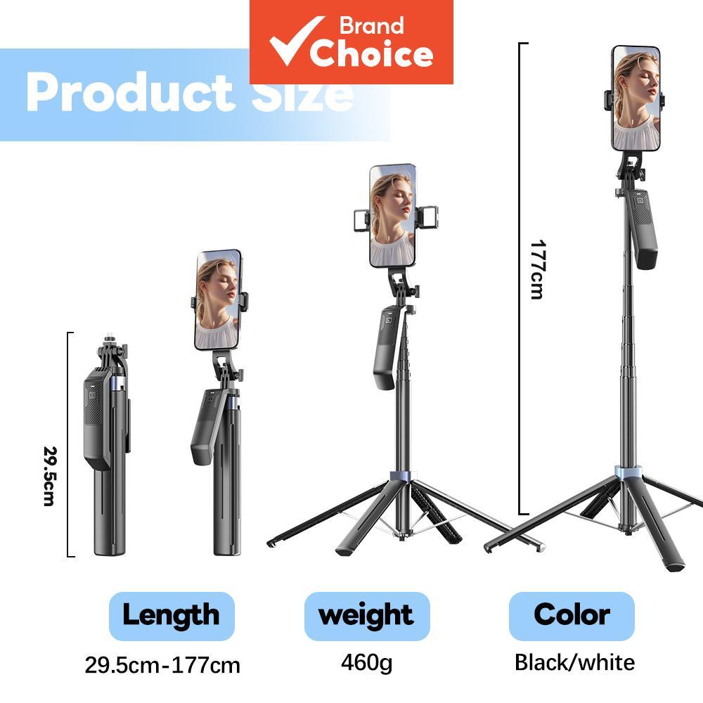 TOILEUM 177CM Bluetooth Selfie Stick Quadrupé Suporte de Celular Dobrável Monopé com Luz LED de Preenchimento, Controle
