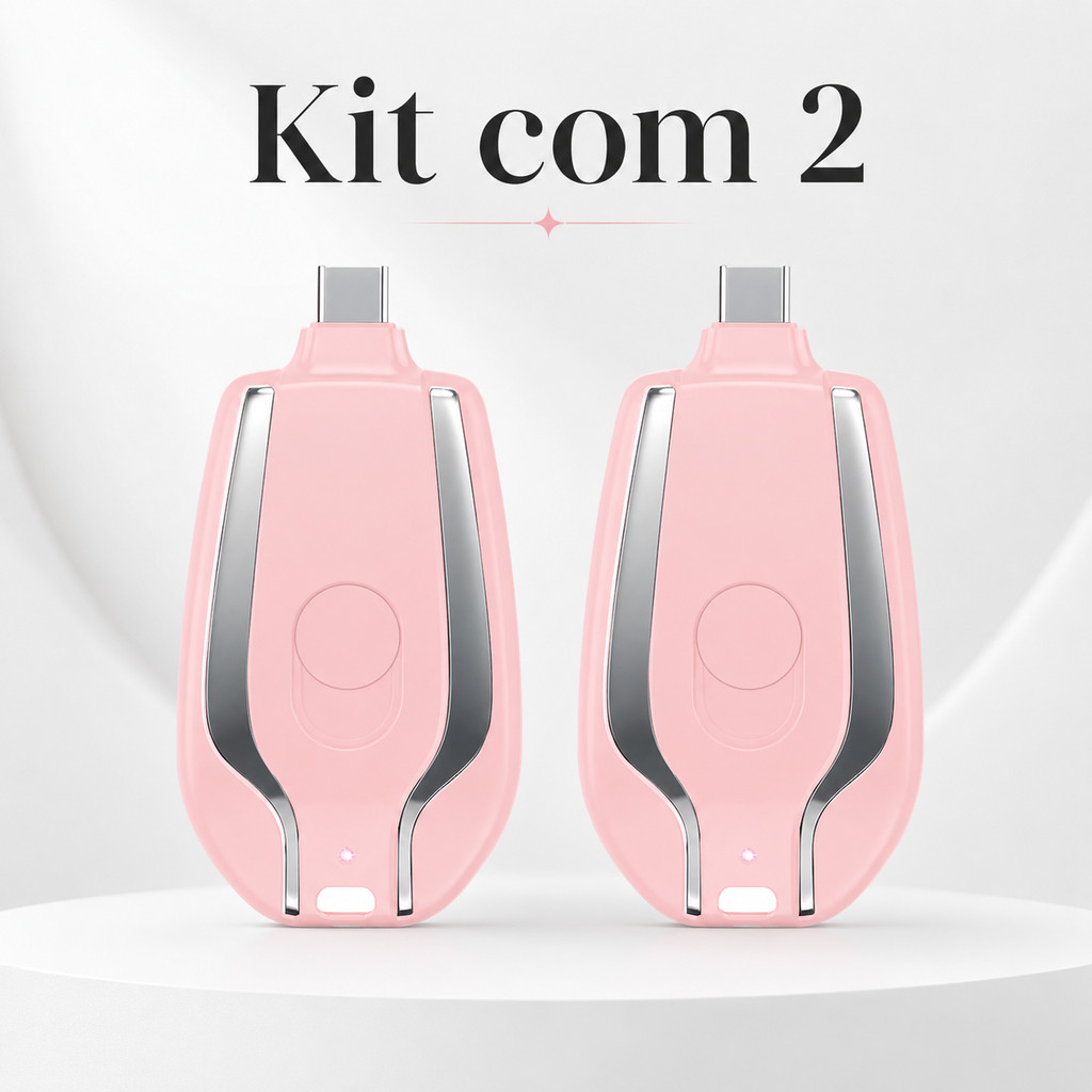 KIT 2 Carregador de Chaveiro Portátil 1500mAh | Mini Bateria Ultra-Compacta com Carregamento Rápido TIPO-C