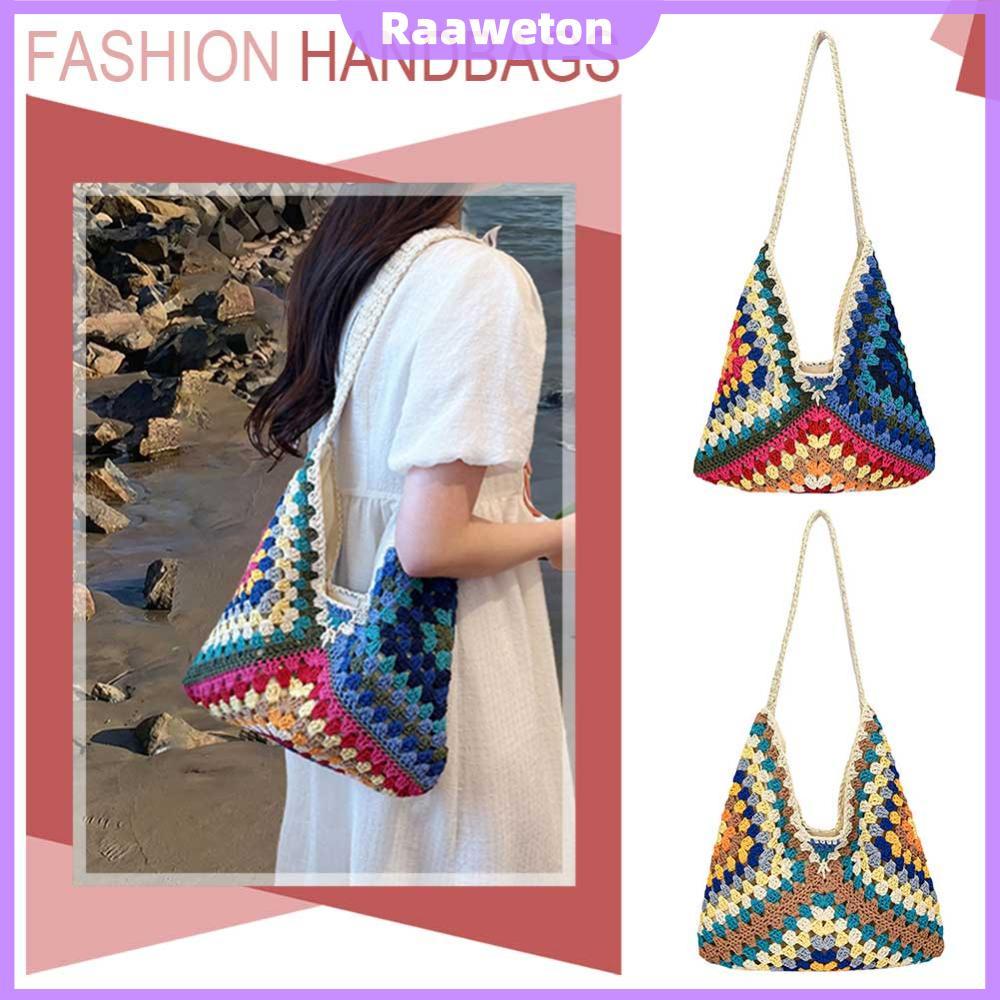 Bolsa Feminina De Palha De Verão Para Praia , Sacola De Tecido Estilo Étnico Viagens De Férias [Raaaweton.br]