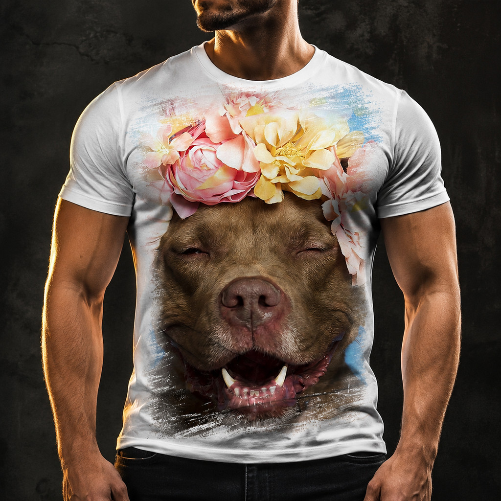 Camiseta com estampa de cachorro da raça pitbull Ref 01