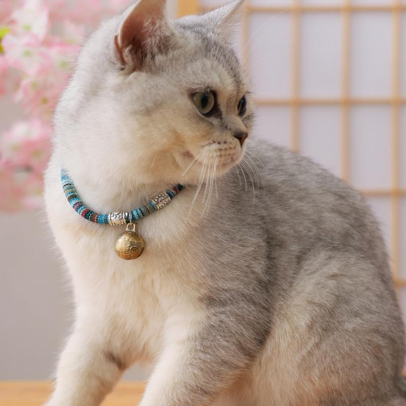 Coleira de gato estilo étnico, sino de gato, coleira para animais de estimação, gatinho fofo, suprimentos para animais d