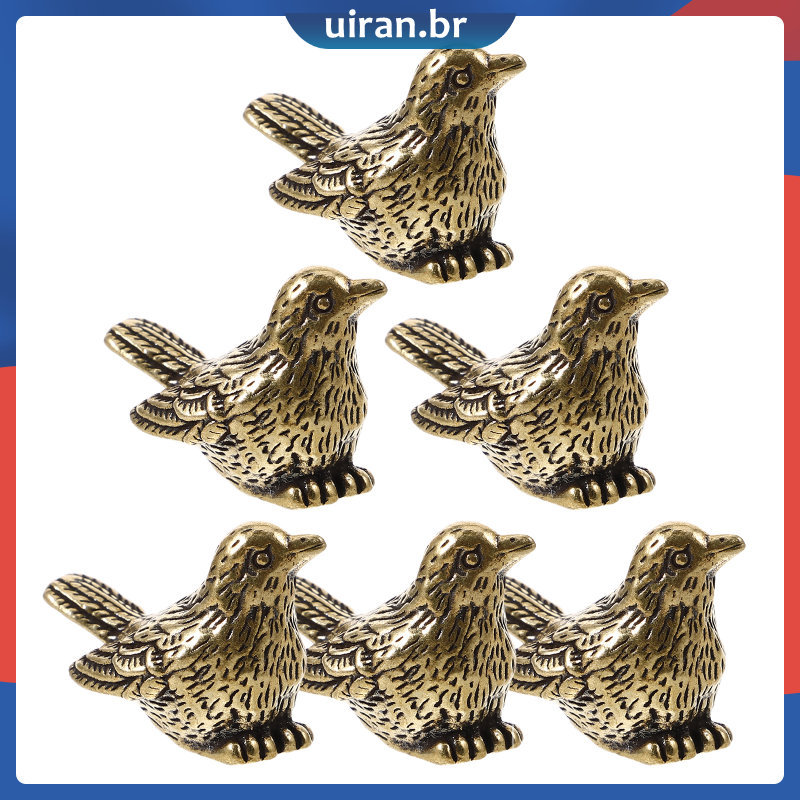 6 Pçs Vintage Mini Ornamentos De Pássaro De Bronze Estatuetas Douradas Estilo Retro Pequenas Estátuas De Pardal Para Dec