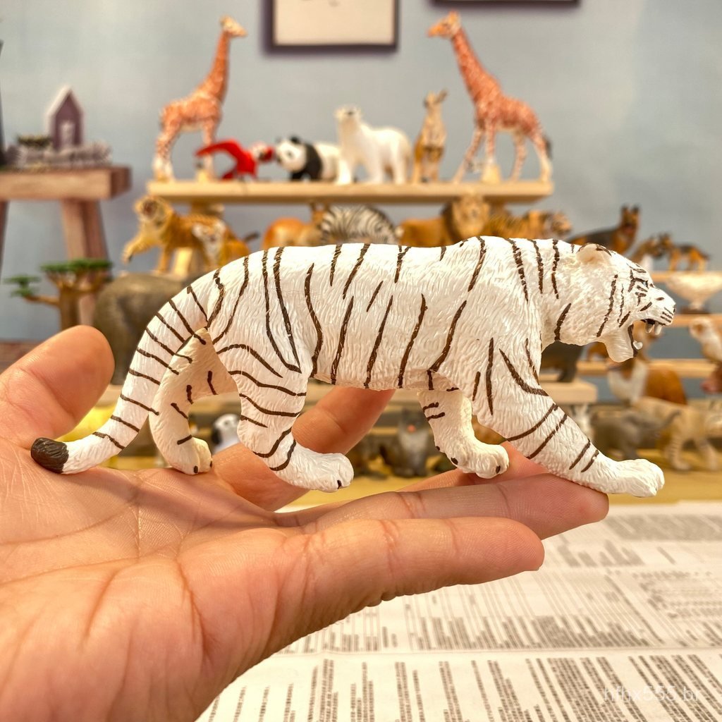 Brinquedo modelo de tigre branco Safari, ornamento de vida selvagem, material de cenário, tigre branco, axolote grande e