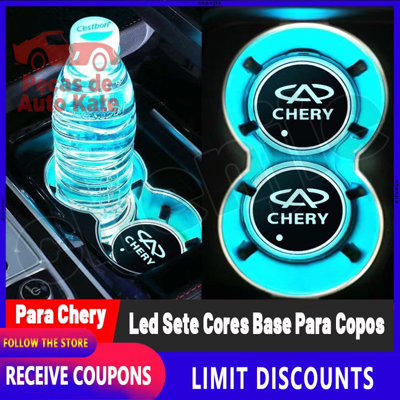 [Promoção] Tapete de Porta-Copos LED Inteligente de Sete Cores para Chery / Tapete de Porta-Copos Antiderrapante para VH