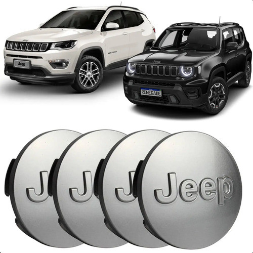 Calota Meio Tampa Centro Roda Jeep Renegade Compass Prata 4 Peças - Prata