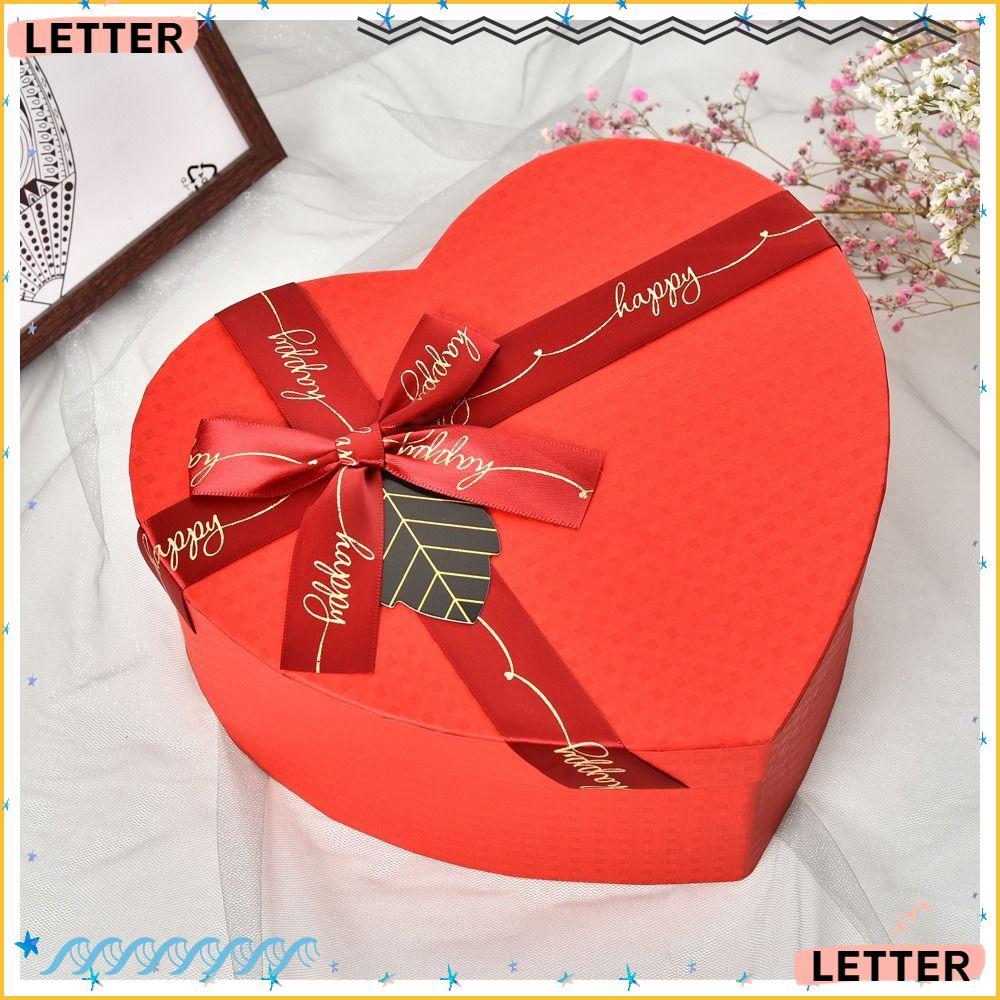 Caixa De Carta , Fita De Seda Bowknot Com Papel De Embalagem De Capa , Caixas De Presente Vermelhas Em Forma De Coração