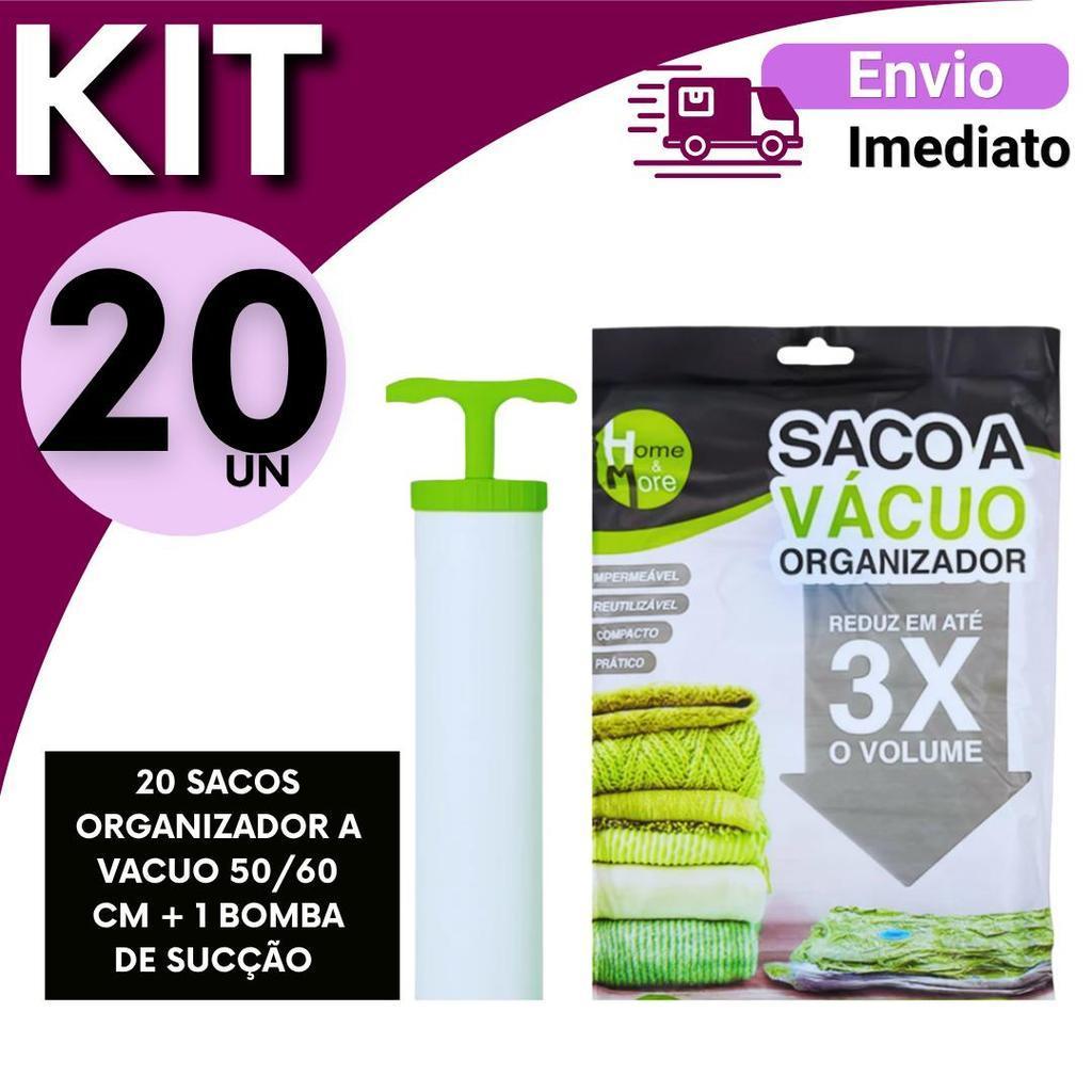 kit 1 (UMA) Bomba de Sucção Manual + Saco a Vácuo de 50x60cm Kit com 20, 15 ou 5 Unidades Compacta Alta Eficiência