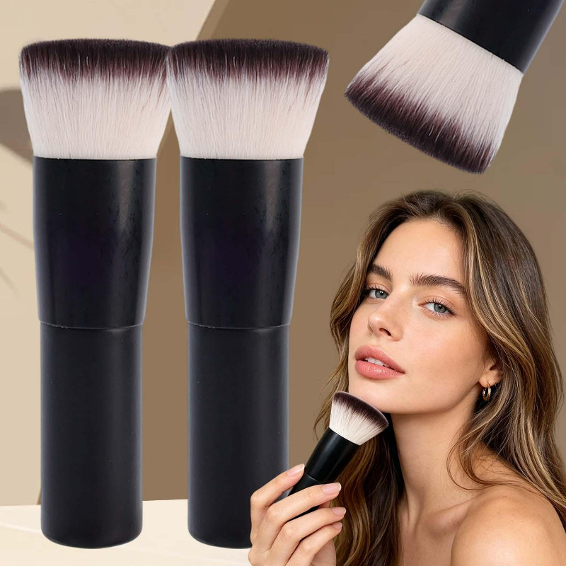 Pincel De Pó De Topo Plano De 2/1 Unidade-Blush De Cabeça Chata Base-Cerdas Macias E Fofas-Portátil-Ferramenta De Beleza