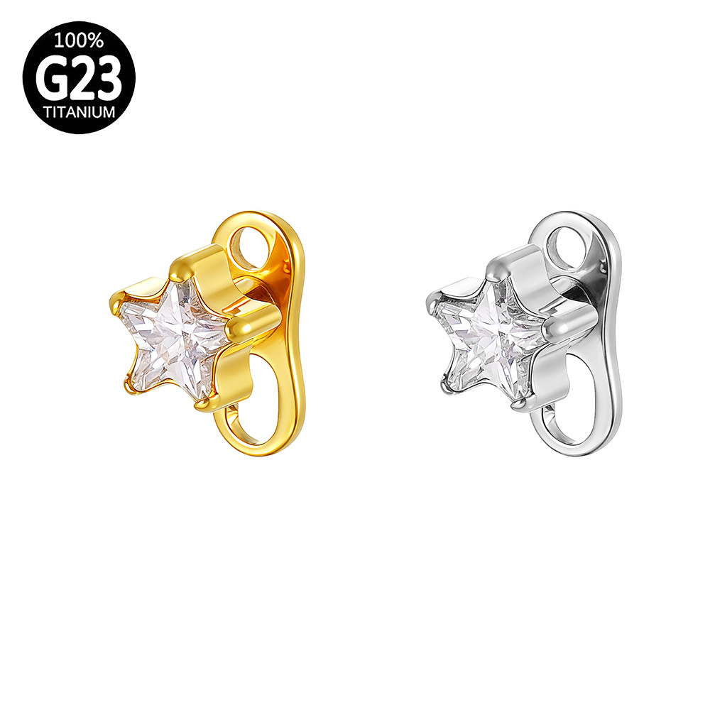 Topo Piercing Microderma Estrela Titânio G23 Pvd Com Pedra Zircônia em Para Tragus Helix Cartilagem