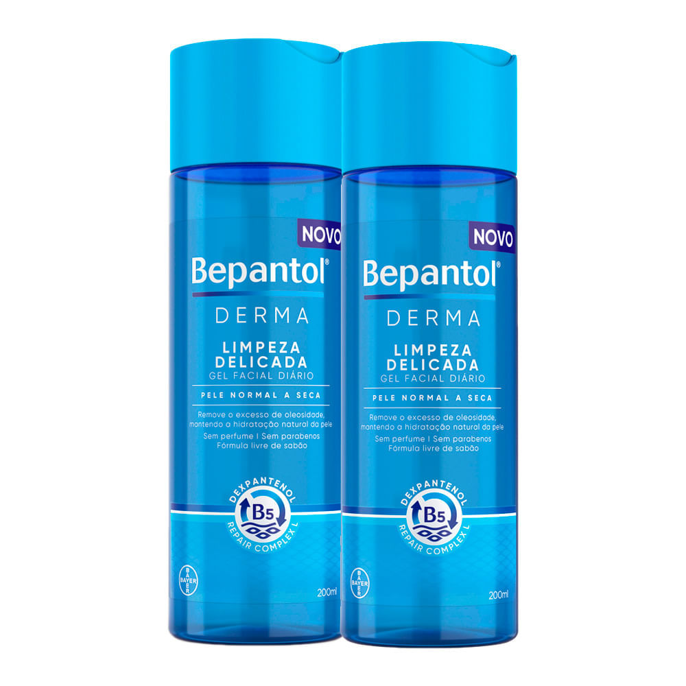 Kit 2 Bepantol Derma Limpeza Delicada Gel Facial Diário 200 ml, Pele Normal a Seca
