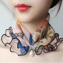 Moda Fina Versátil Lenço Decorativo Pérola Malha Pequeno Cachecol Feminino Pescoço Capa Proteção