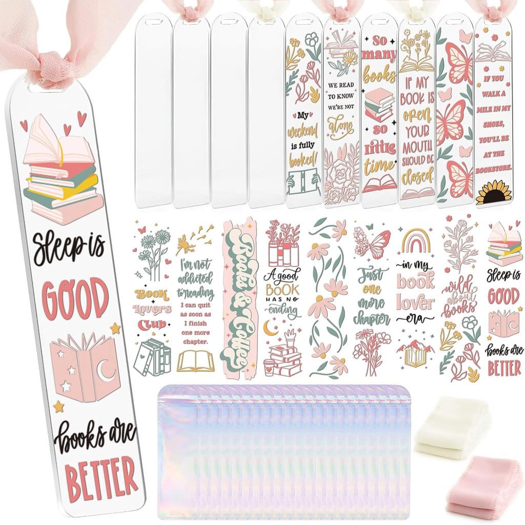 Dazoratix Floral Acrylic Bookmark Blanks - 60 Pcs Cute Flower Bookmarks Making Kit Bulk Aesthetic UV DTF Transfer Sticke