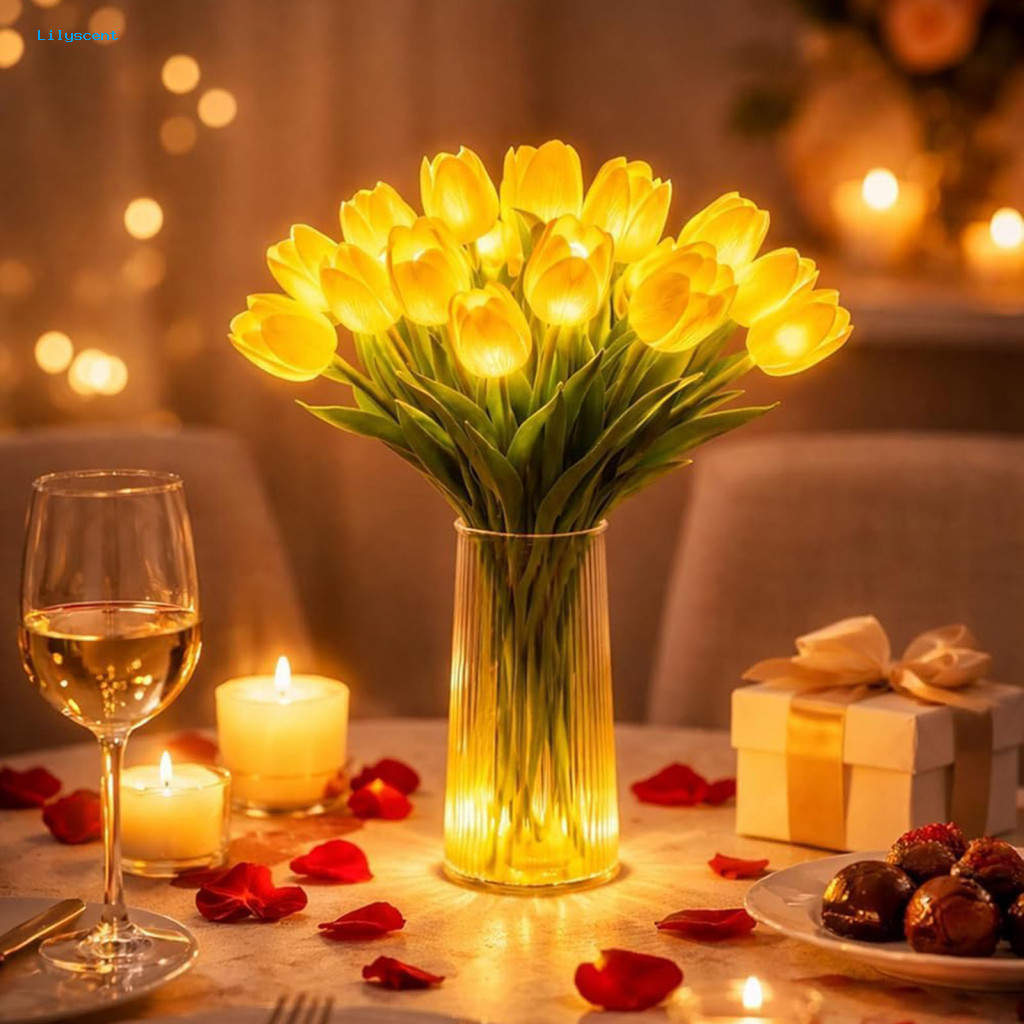 Living Room Led Flower Lamp Tulip Night Light Bouquet Glowing Artificial Flowers Handheld Romantic Home Bedroom Decor Pe