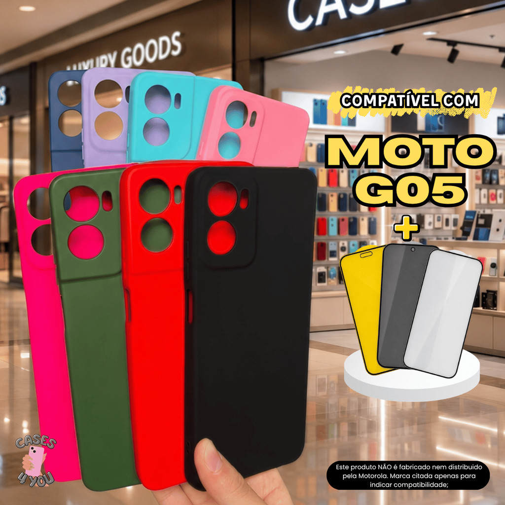 Capa Capinha Compatível Com Moto G05 + Película 3D Cerâmica Privacidade Câmera M