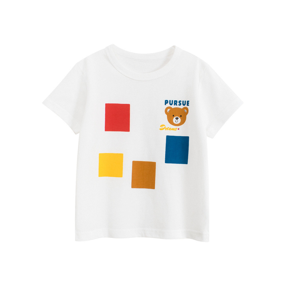 27 crianças puro algodão versão coreana 2026 verão novo estilo menino camiseta de manga curta dos desenhos animados urso