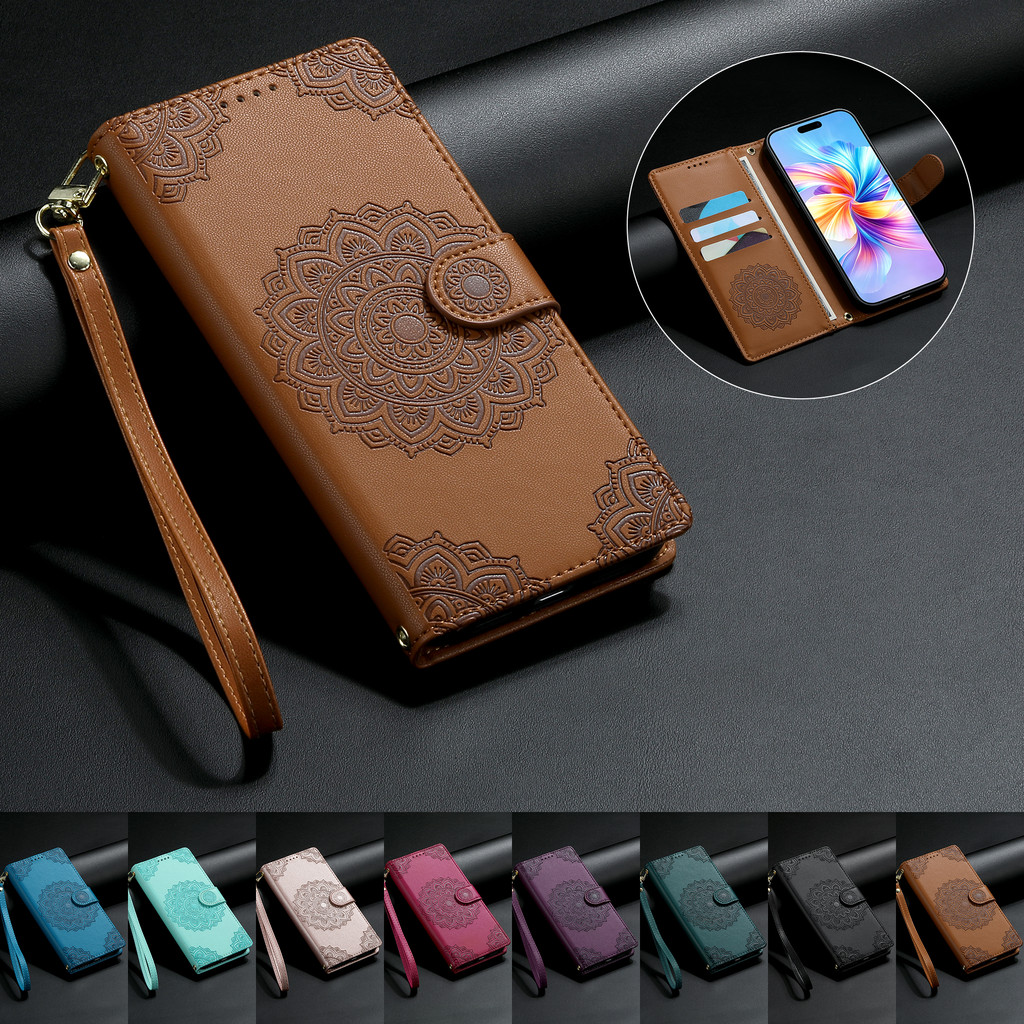 Capa Flip Para Google Pixel 10 Pro XL 10A 9 9A 8 7 8A 7A 5G Invólucro Mandala Em Relevo De Couro PU Carteira Magnética C