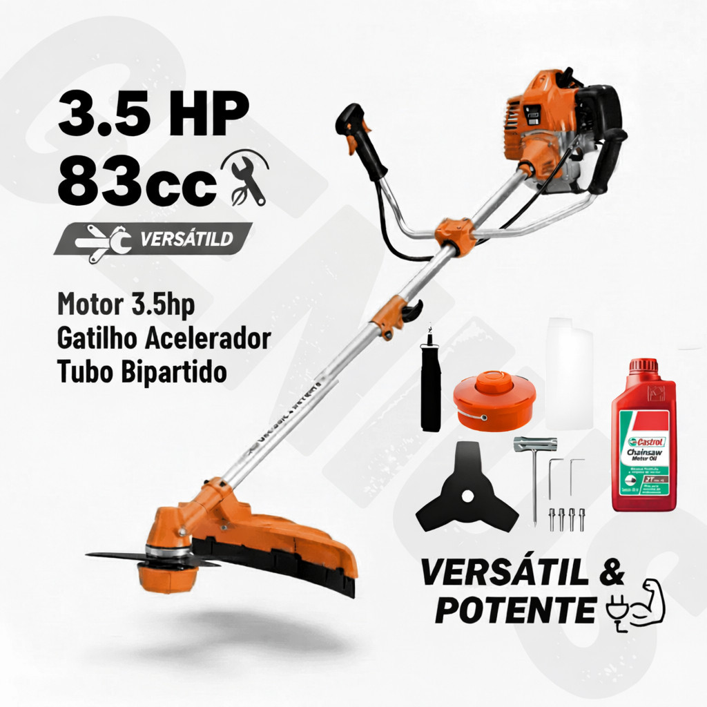 Roçadeira A Gasolina Óleo 2 Tempos 500ml 83cc Completo + Acessorios