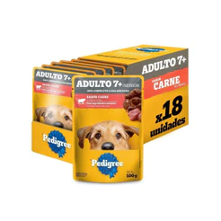 Kit Ração Úmida Pedigree Sachê Carne ao Molho para Cães Adultos Sênior 7 Anos 18 Unidades