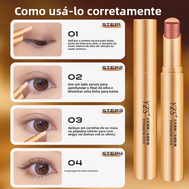 Sombra em bastão de três cores com brilho radiante e alto brilho — imagem 2 de 2