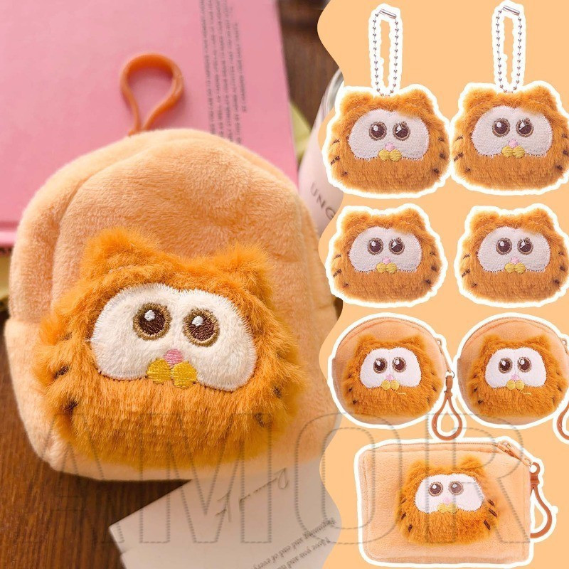 Carteira de Pelúcia do Gato Garfield com Porta-Moedas e Chaveiro - Mini Portátil Multifuncional - Broc