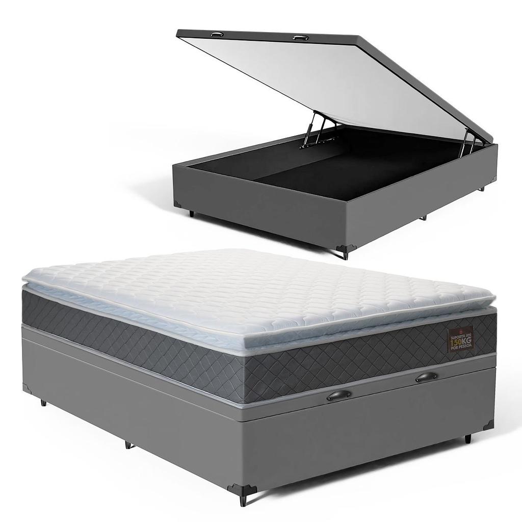 Cama Box Baú com Colchão de Espuma D45 Pillow Top Fort Comfort Casal 138cm